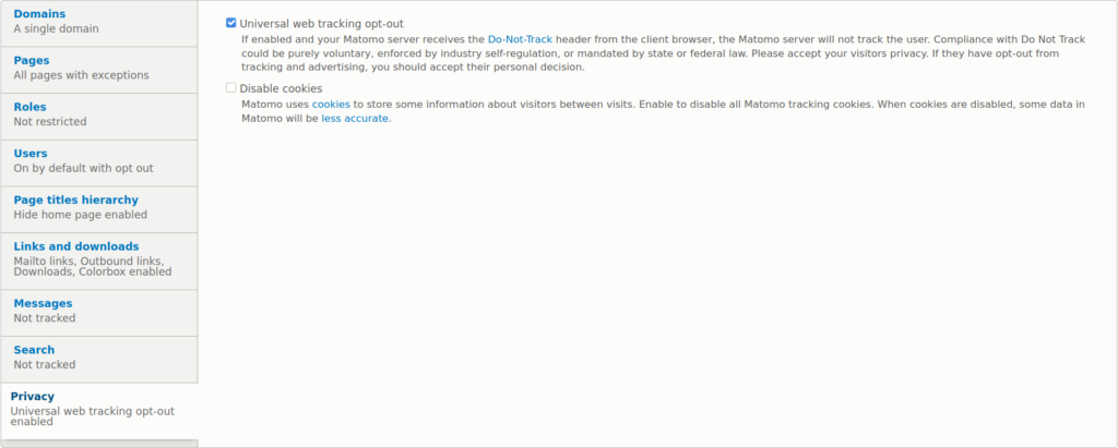 Matomo Drupal module privacy settings