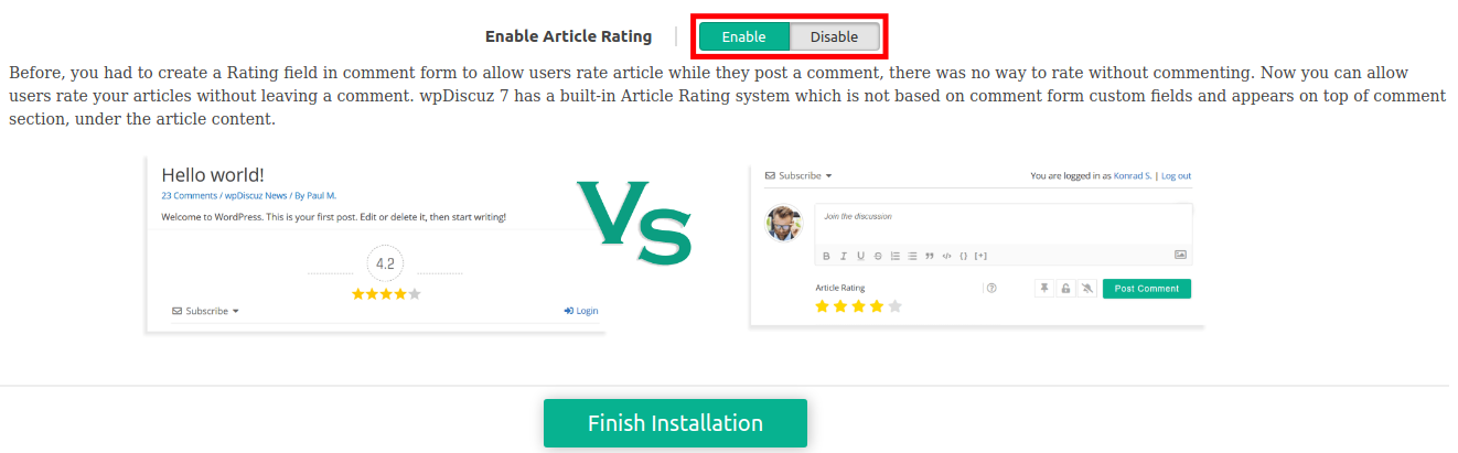 wpDiscuz Article Rating Setup