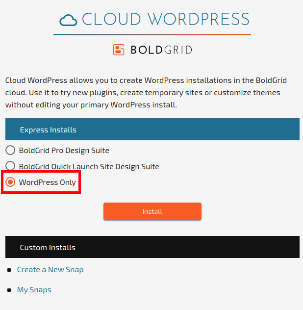 Select WordPress Installation Option