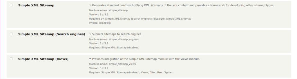 Simple XML Sitemap modules