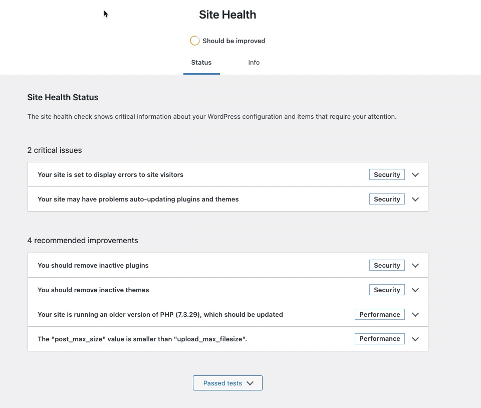 Example Site health page