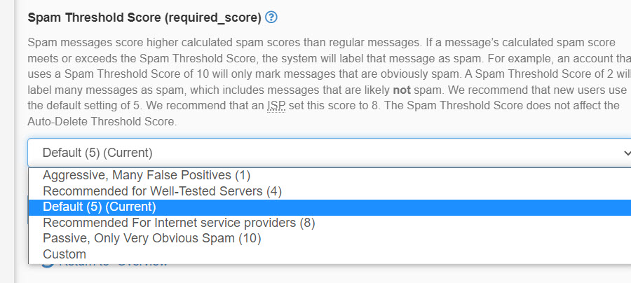 Adjust Spam Threshold score