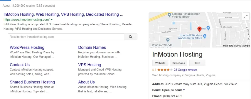 InMotion schema in Google results