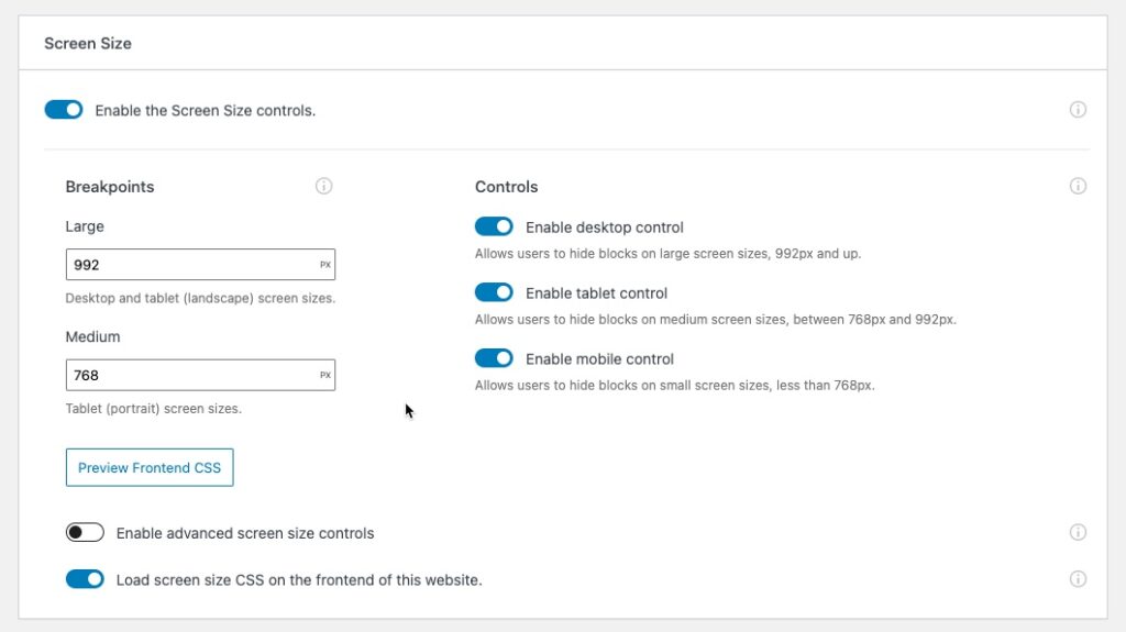 Visibility Controls- Screen Size