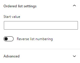 Visual Editor - numbering options in Block properties