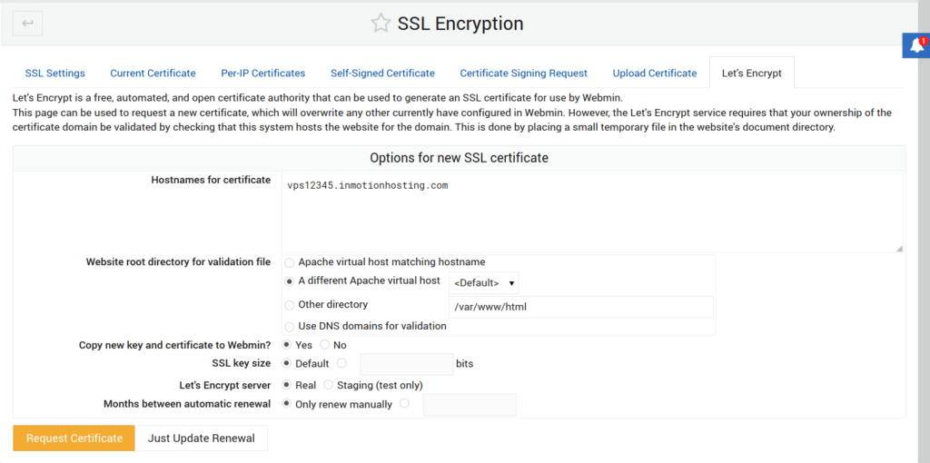 Creating a Let's Encrypt SSL in Webmin