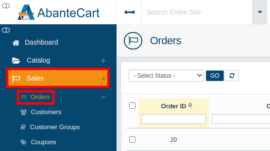 Accessing AbanteCart Orders List
