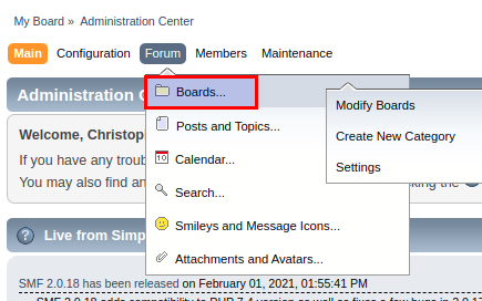 A clickable area to enter the Forum section of your SMF admin area