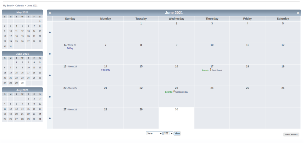 The SMF calendar view