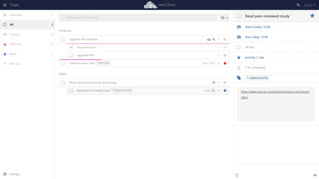 ownCloud Tasks example