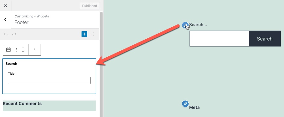 Editing a widget block in the front end Customizer