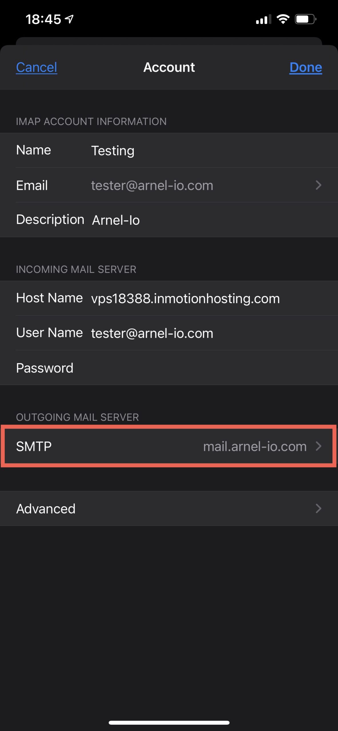 Select SMTP bar
