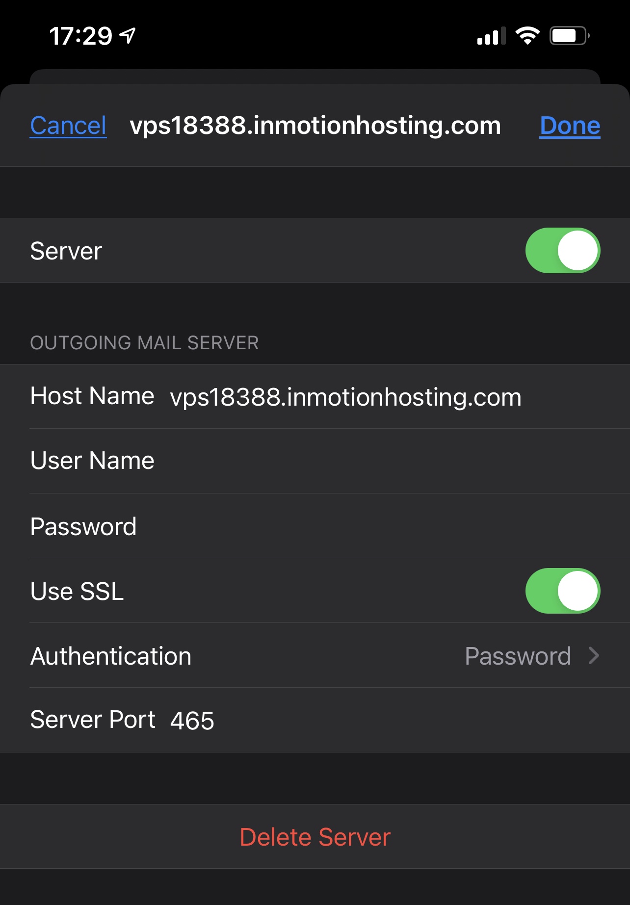 SMTP Server page