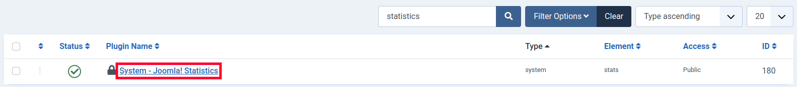 Opening Joomla 4 Statistics Plugin