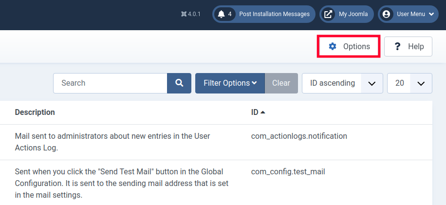 Option Menu in Joomla 4 Mail Templates