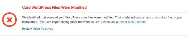 Core WordPress Files Were Modified - Remote Malware Scan