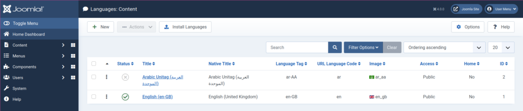 Joomla 4 Content Languages