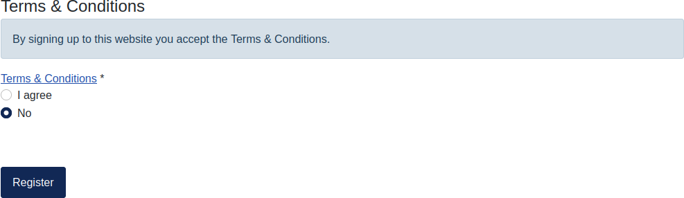 Joomla 4 Registration Terms and Conditions statement