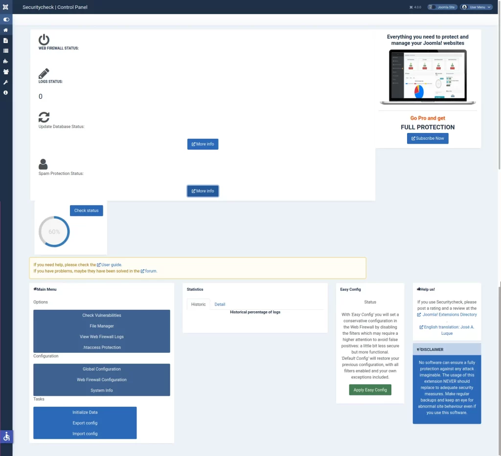 Joomla 4 Securitycheck Control Panel