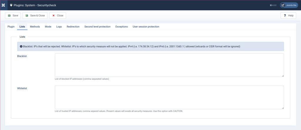 Joomla Securitycheck Blacklist and Whitelist