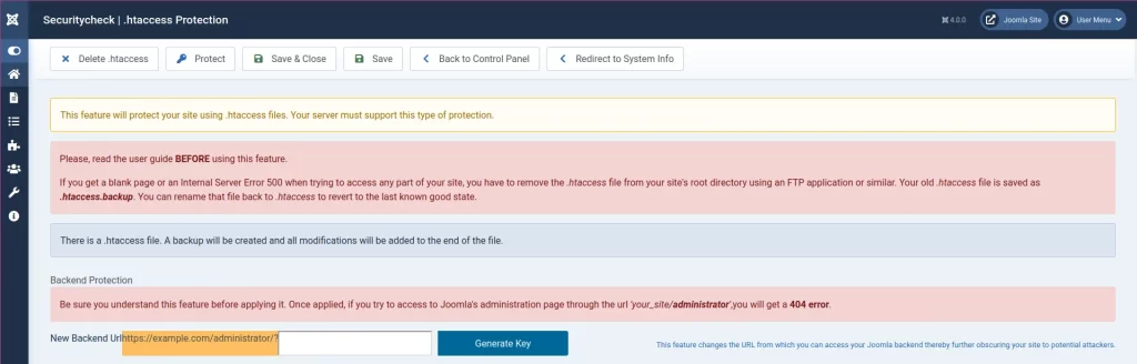 Joomla Securitycheck .htaccess Protection