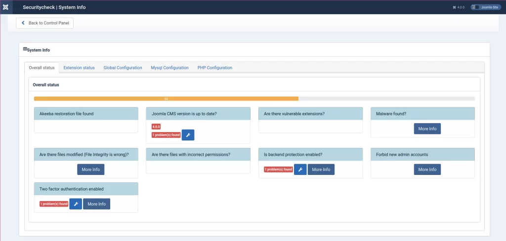 Joomla 4 Securitycheck System Info