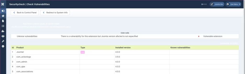 Joomla 4 Securitycheck Vulnerabilities