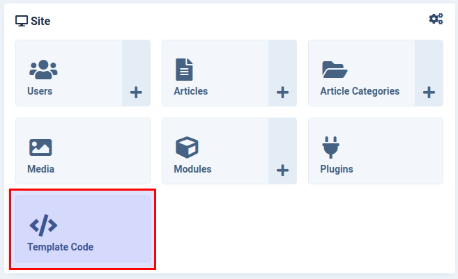 Site module with template code icon in home dashboard