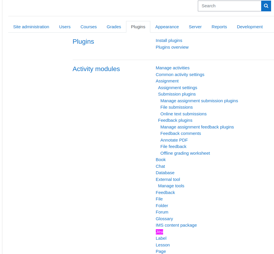 Moodle Plugins list with Jitsi