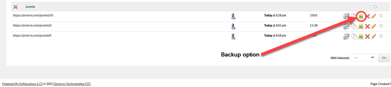 Identify backup icon in Softaculous list