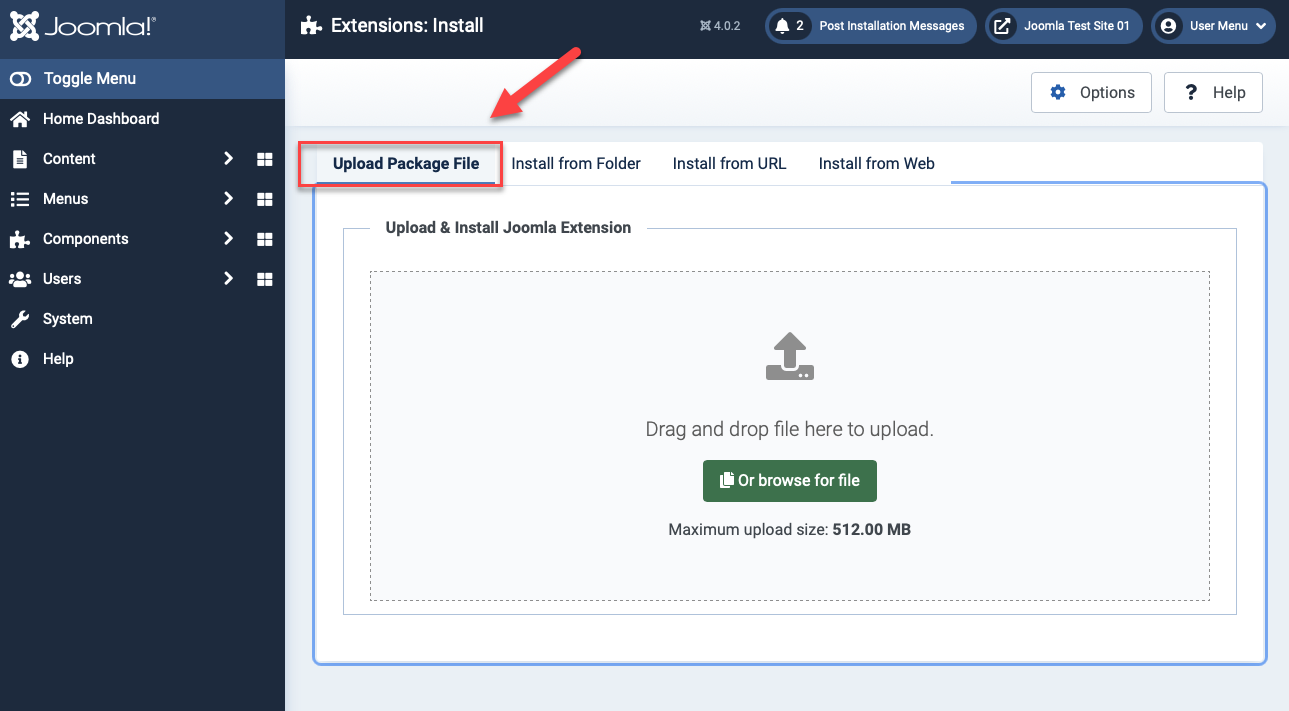 joomla 4 smart slider upload package file