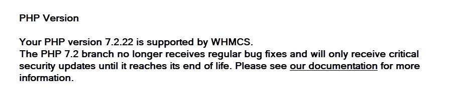 PHP version warning - WHMCS