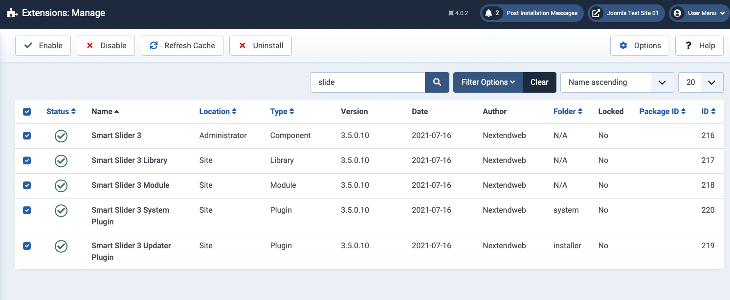 Joomla 4 Select Extensions to Uninstall