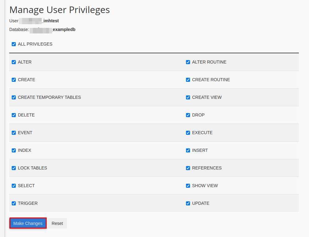 User privilege select sheet