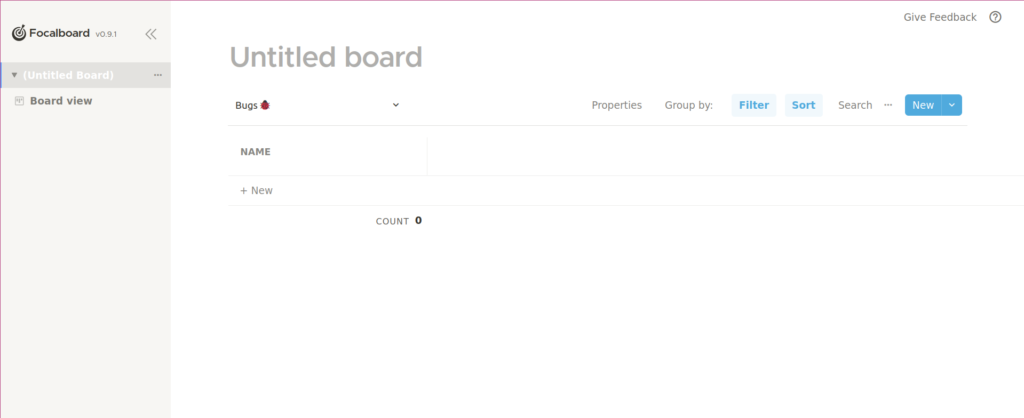 Empty Focalboard board