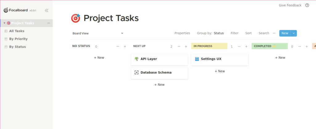 Project Tasks Focalboard board