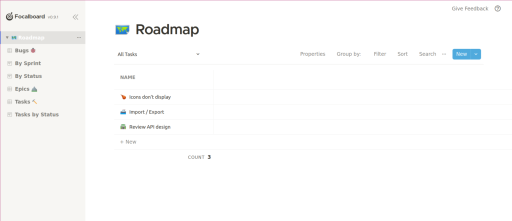 Roadmap Focalboard board