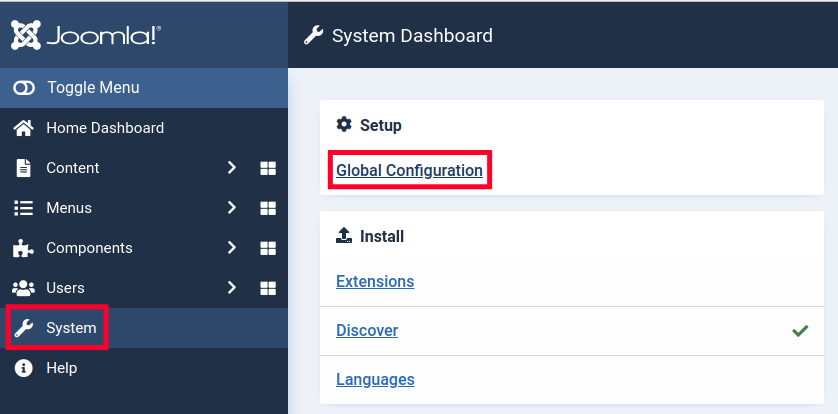 Global Configuration - Joomla Update Channel