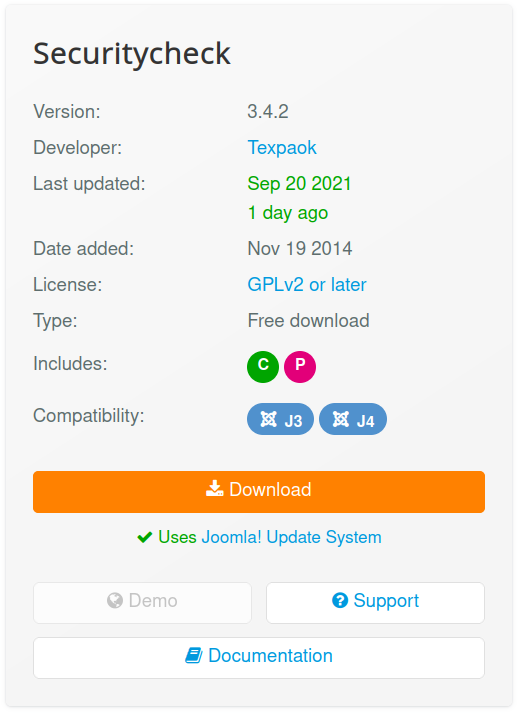Joomla Securitycheck plugin info