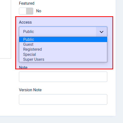 Access levels for articles