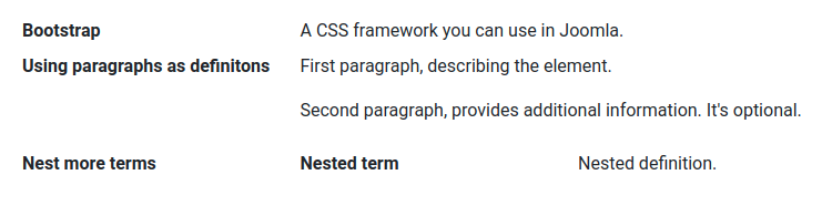 Using a description list with Bootstrap in Joomla 4