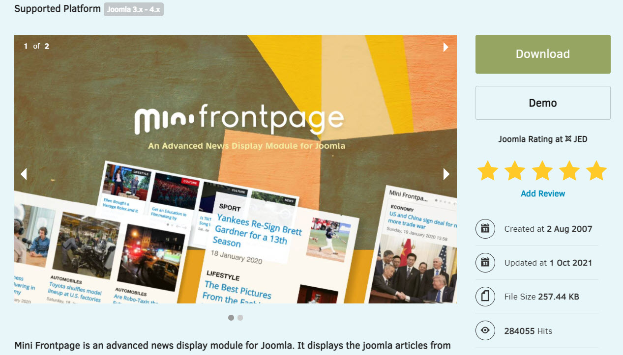 Mini Frontpage extension download page