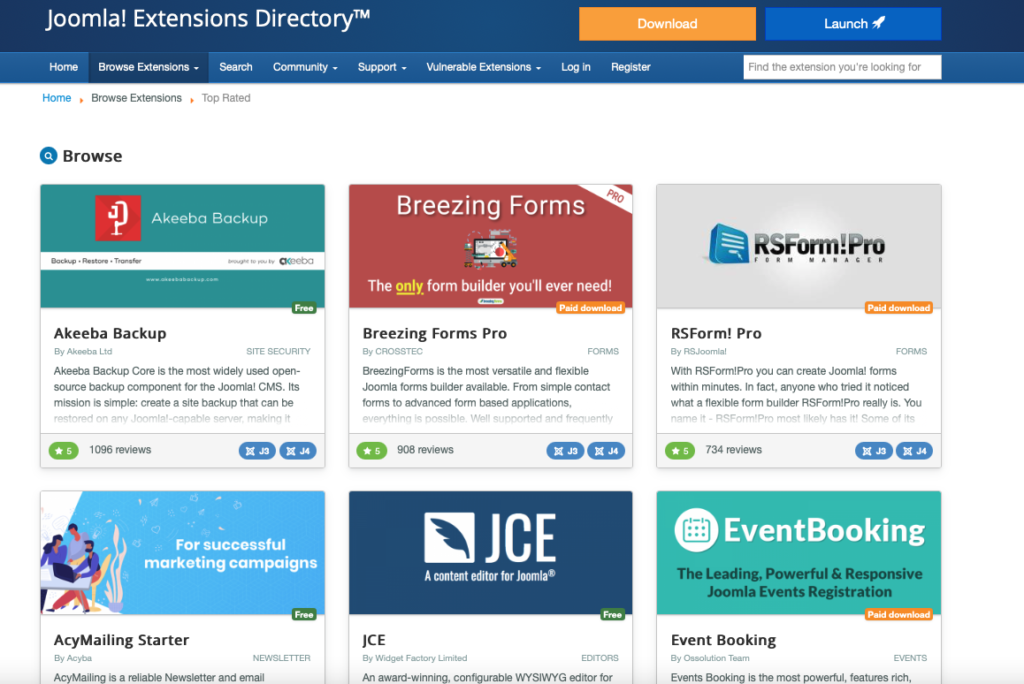 the Joomla Extensions Directory