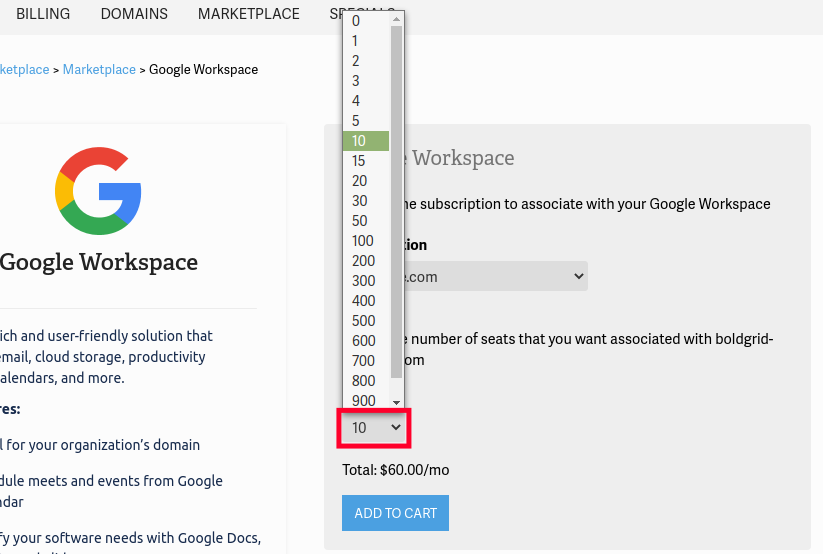 Choosing Number of Seats for Google Workspace