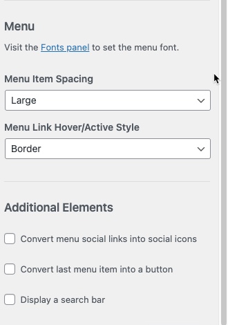 Header options for the Menu and additional elements..