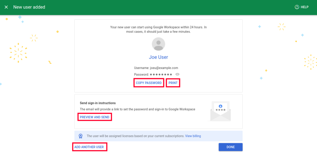 Google Workspace User Options