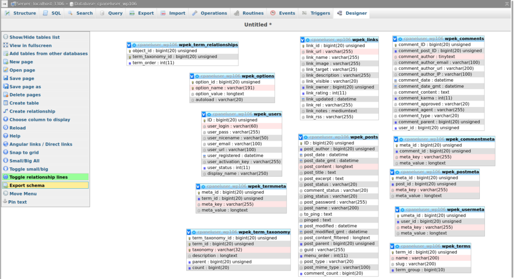 Export phpMyAdmin ERD