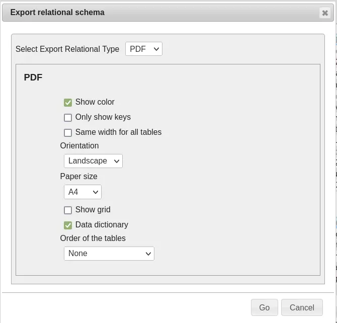 phpMyAdmin ERD export options