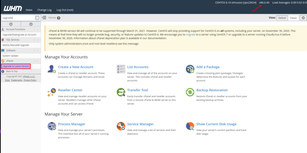 WHM Check Version | Upgrade to latest version