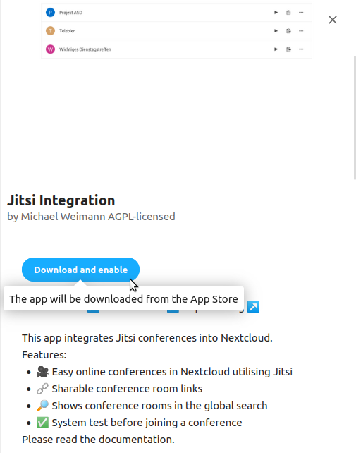 Install the Jitsi Integration app